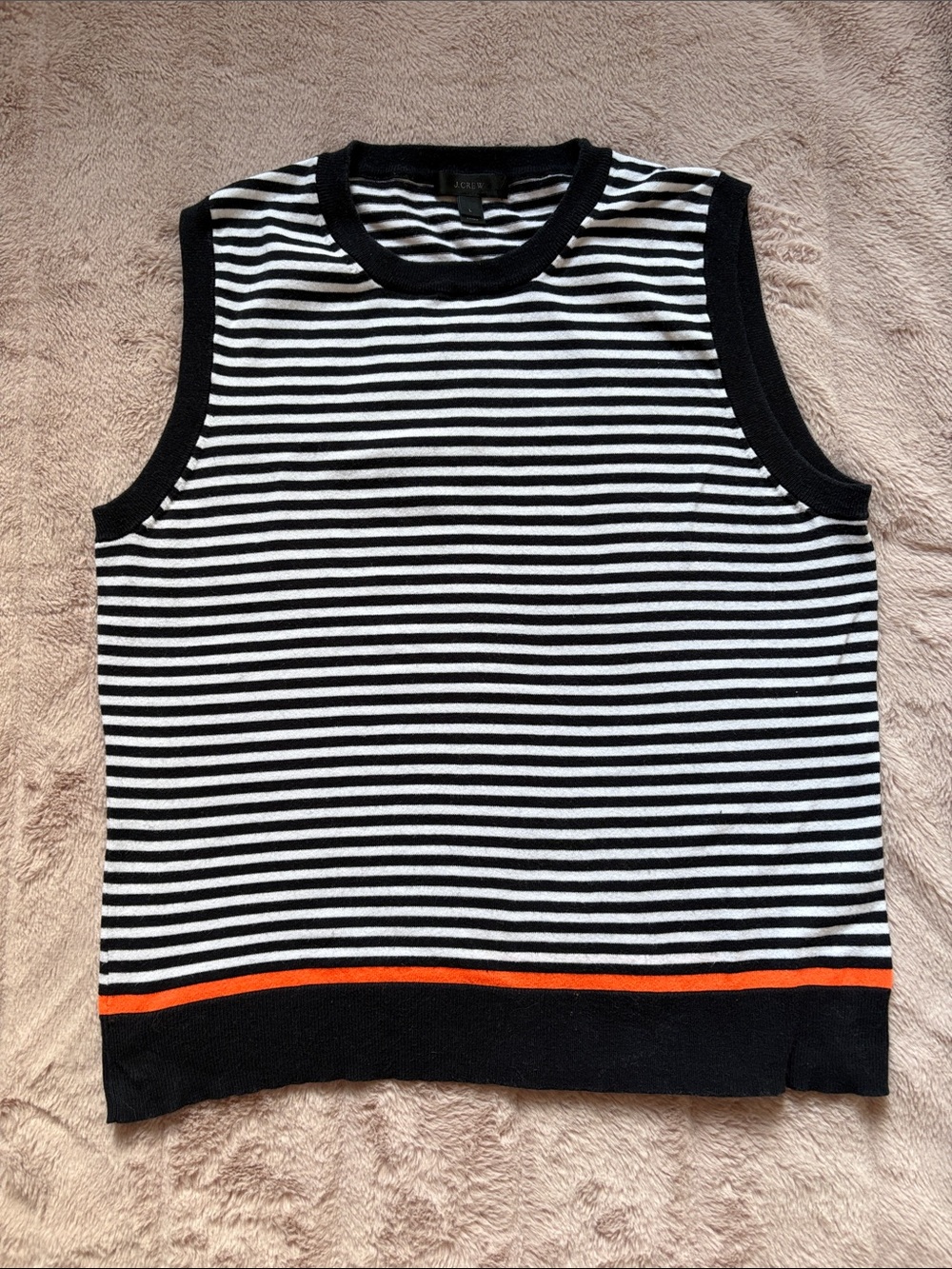 J. Crew Navy & White Striped Knit Vest with Orange Hem Stripe